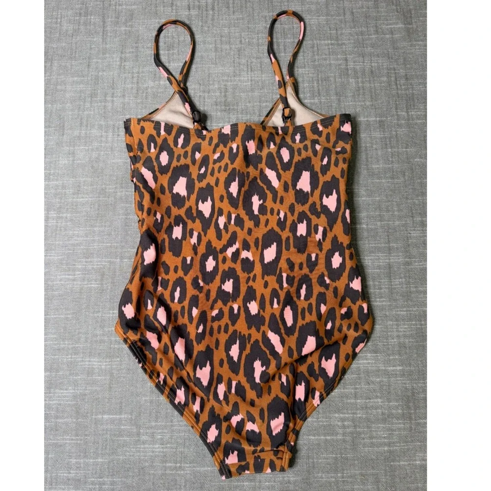 Art Class Girls Leopard‎ Print One Piece Swimsuit Cutout Tie Brown Pink L 10/12